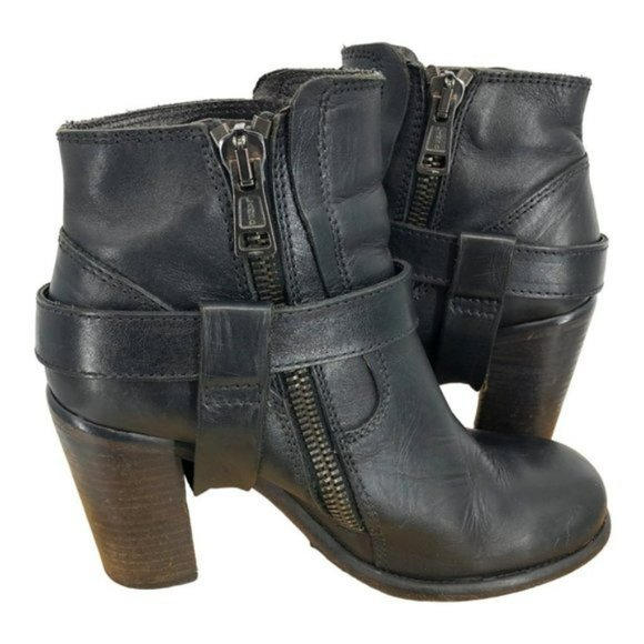 Allsaints jules Block heeled black Leather biker boots in EU 39 buckle wrap - Picture 6 of 16